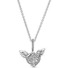 Pandora Collane Pandora Pavé Heart & Angel Wings Necklace - Silver/Transparent