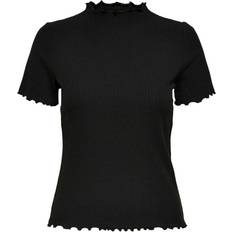 Only High Neck Short Sleeved Top - Black/Black