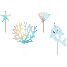 PartyDeco 4 Cake Toppers Océan Iridescent