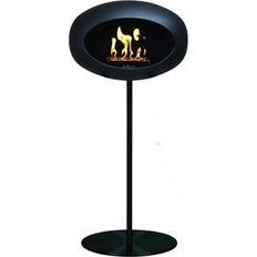 Black Ground Steel Bioethanol Fireplace Le Feu Freestanding Fire, Black Base Plate with Black Pole