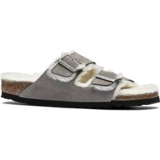 Damen - Silbrig Sandalen Birkenstock Arizona Shearling Suede Leather - Stone Coin