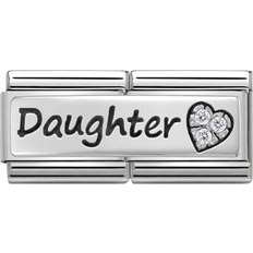 Stainless Steel Charms & Pendants Nomination Composable Classic Double Link Daughter And Heart Charm - Silver/White