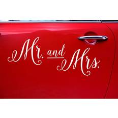 PartyDeco Decor Wedding Day Car Sticker Mr. and Mrs. White