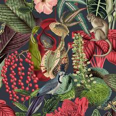 Grandeco Papel pintado vinilo botánico, plantas o floral bosque tropical rojo