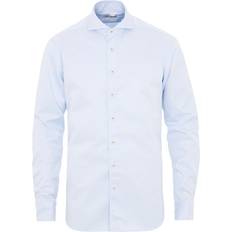 Stenströms Hemden Stenströms Fitted Body Washed Cotton Plain Shirt - Light Blue