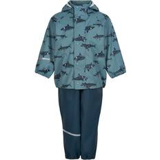 Billig Regnsæt Børnetøj CeLaVi PU Rain Set Sharks - Smoke Blue (310236 -9412)