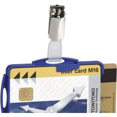 Blue Business Card Holders Durable Dual Security Pass Holder with Clip for 2 ID Cards