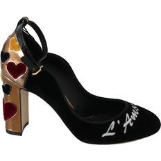 Dolce & Gabbana Velvet Leather Hearts Heels - Black/Gold