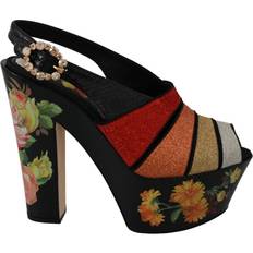 Dolce & Gabbana Floral Wedges - Black With Multicolor Floral Detailing