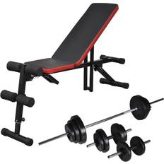 Adjustable Abdominal Exercise Bench with Barbell & Dumbbell Set 30.5kg
