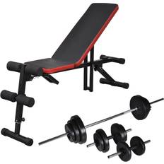 vidaXL Adjustable Abdominal Exercise Bench with Barbell & Dumbbell Set 30.5kg