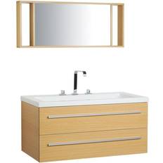 Beliani Meuble Vasque Beige Avec Miroir 2 Tiroirs