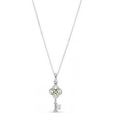 Pandora Gold Halsketten Pandora Two-tone Key & Flower Necklace - Gold/Silver/Transparent