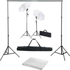 Coton Éclairages de Studio vidaXL Kit de Studio Photo avec Toile de Fond Lampes et Parapluies Kit d'Eclairage Photographie Portraits Publicitaire Support de Trépied