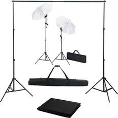 Coton Éclairages de Studio vidaXL Kit de Studio Photo avec Toile de Fond Lampes et Parapluies Kit d'Eclairage Photographie Publicitaire Portraits Support de Trépied