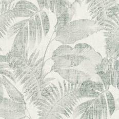 Living Walls Papier peint tropical blanc & vert moderneTapisserie à motif feuille verte pour salle de bain Papier peint motif palmier style vintage Crème, Vert