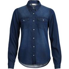 L Camicie Vila Chemise col classique boutonnée en jean - Blu Denim