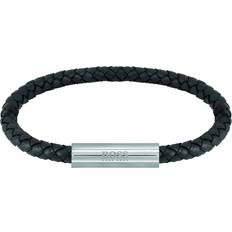 Black Jewellery HUGO BOSS Braided Leather Bracelet - Silver/Black