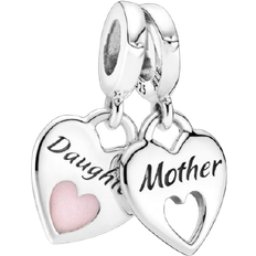 Pandora Plata Amuletos y Colgantes Pandora Double Heart Split Dangle Charm - Silver/Pink