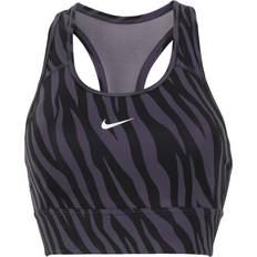 Nike Dri-Fit Swoosh Icon Clash 1-Piece Pad Longline Sports Bra - Dark Raisin/White