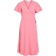 Vila Short Sleeved Wrap Dress - Pink/Wild Rose