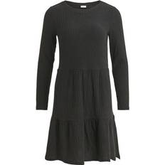 Vila Ruffle Rib Midi Dress - Black