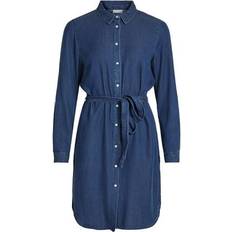 Vila Bista Tie Waist Denim Dress - Blue/Dark Blue Denim