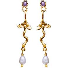 Maanesten Ametyster Øreringe Maanesten Anemone Earsticks - Gold/Pearls/Purple