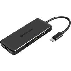 Transcend TS-HUB5C USB 2.0-hub Met ingebouwde SD-kaartlezer, Met USB-C stekker, Met snellaadpoort Zwart