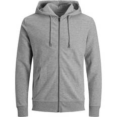 Clothing Jack & Jones Simple Zipped Hoodie - Grey/Light Grey Melange