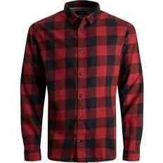 Flanellhemden - M Jack & Jones Gingham Checked Shirt - Red/Brick Red