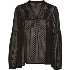 Polka Dots Tops Vero Moda V-Neck Long Sleeved Top - Black