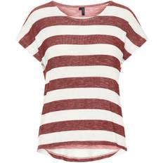 Vero Moda Wide Striped Short Sleeved Top - Red/Marsala