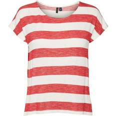 Vero Moda Camiseta Manga Corta Wide Stripe - Rojo,Blanco