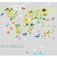 Kid's World Map Peel and Stick Giant Wall Decals