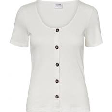 Vero Moda Ribbed Short Sleeved Top - White/Snow White