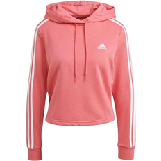 Adidas Women's Essentials 3-Stripes Cropped Hoodie - Hazy Rose/White