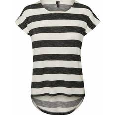 Vero Moda Wide Striped Short Sleeved Top - Black/Snow White