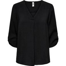 XL Blouses Only Divya Solid Top with 3/4th Sleeve - Black