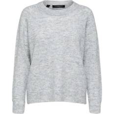 Selected Rounded Wool Mixed Sweater - Light Grey Melange