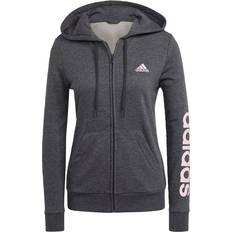 Adidas Women Sportswear Essentials Logo Full-Zip Hoodie - Dark Grey Heather/Clear Pink