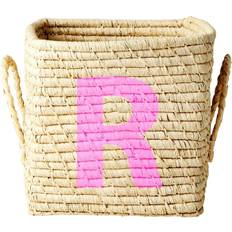 Beige Säilytyskorit Rice Rice Small Square Raffia Basket with Painted Letter-R