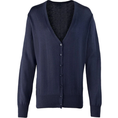 Cotton - Women Cardigans Premier Button Through Long Sleeve V-Neck Knitted Cardigan - Navy