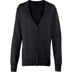 Cotton - Women Cardigans Premier Button Through Long Sleeve V-Neck Knitted Cardigan - Black