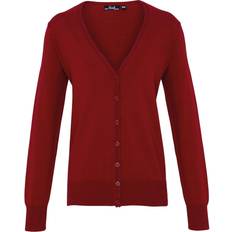 Cotton - Women Cardigans Premier Button Through Long Sleeve V-Neck Knitted Cardigan - Burgundy