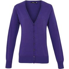 Morado Cárdigans Premier Button Through Long Sleeve V-Neck Knitted Cardigan - Purple