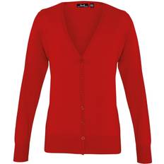 Premier Button Through Long Sleeve V-Neck Knitted Cardigan - Red