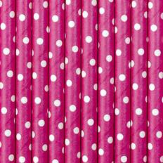 Prikkede Sugerør PartyDeco Straws Dark Pink/White 10-pack