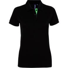 Short Sleeve Contrast Polo Shirt - Black/ Lime