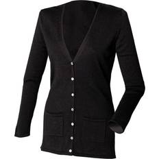 Henbury V-Neck Button Pocket Cardigan - Black